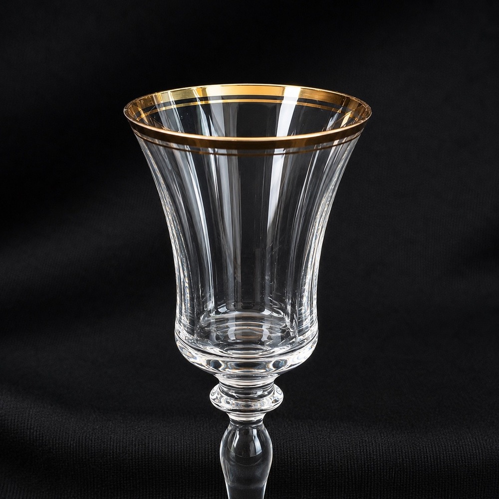 Mikasa Jamestown 4 Gold Crystal Wine Glasses Optic Ribbed Gold Rim 8.75" - Picture 5 of 11